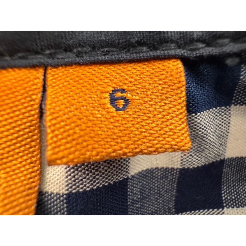 Tory Burch blouse navy blue white gingham long sleeve logo buttons epaulettes  6 - Picture 11 of 12